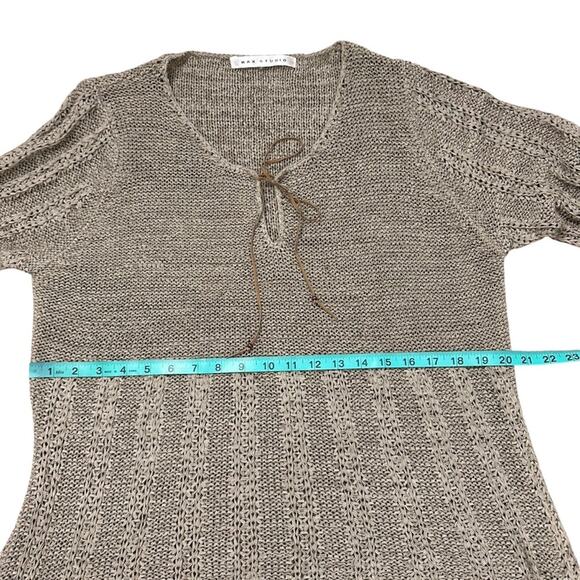 Vintage 90’s Max Studio Boho Tan Knit Long Sleeve Fringe Hem Long Sleeve Top M/L - Picture 11 of 16